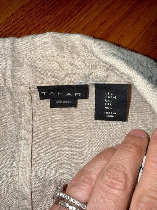 Tahari 100% Linen Vest Longline Single Button Beige Size Large Sleeveless - Picture 2 of 2